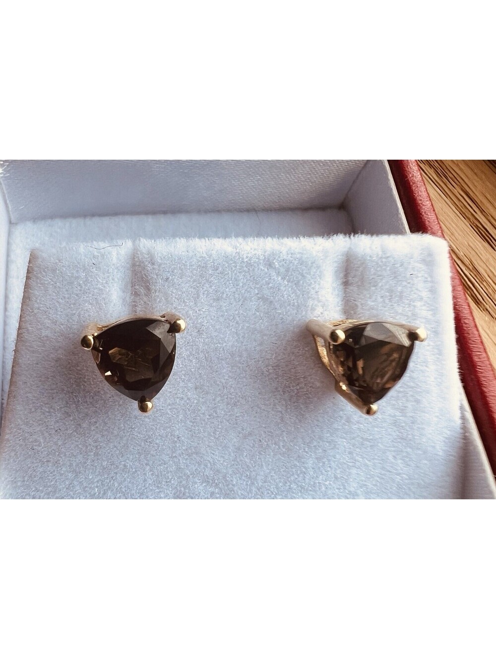 ESTATE Gold Stud Earrings quartz trillion chocolate brown basket new 14K